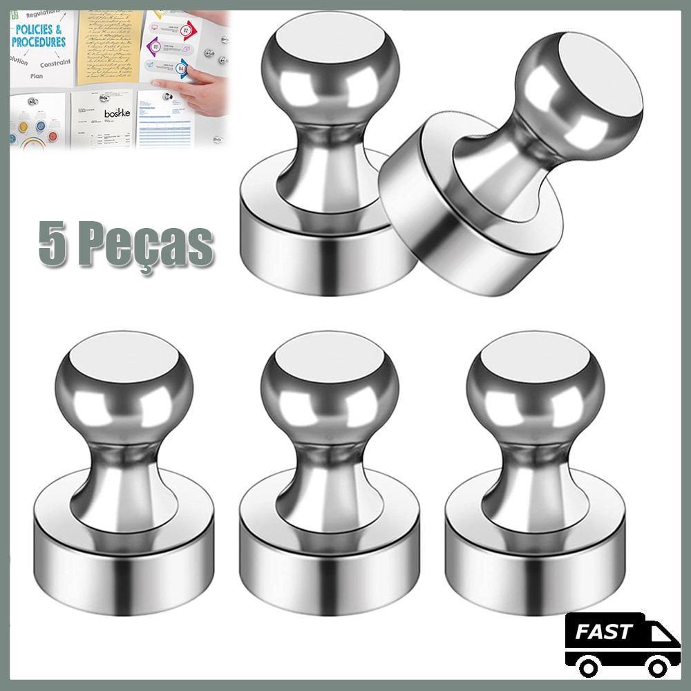 5 Prata Pinos De Pressão Magnéticos PCS Super Fortes De Aço Durável Para Quadro Branco Do Refrigerador