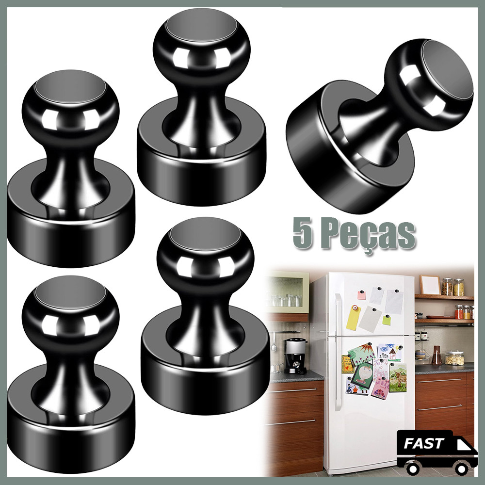5 Preto Pinos De Pressão Magnéticos PCS Super Fortes De Aço Durável Para Quadro Branco Do Refrigerador