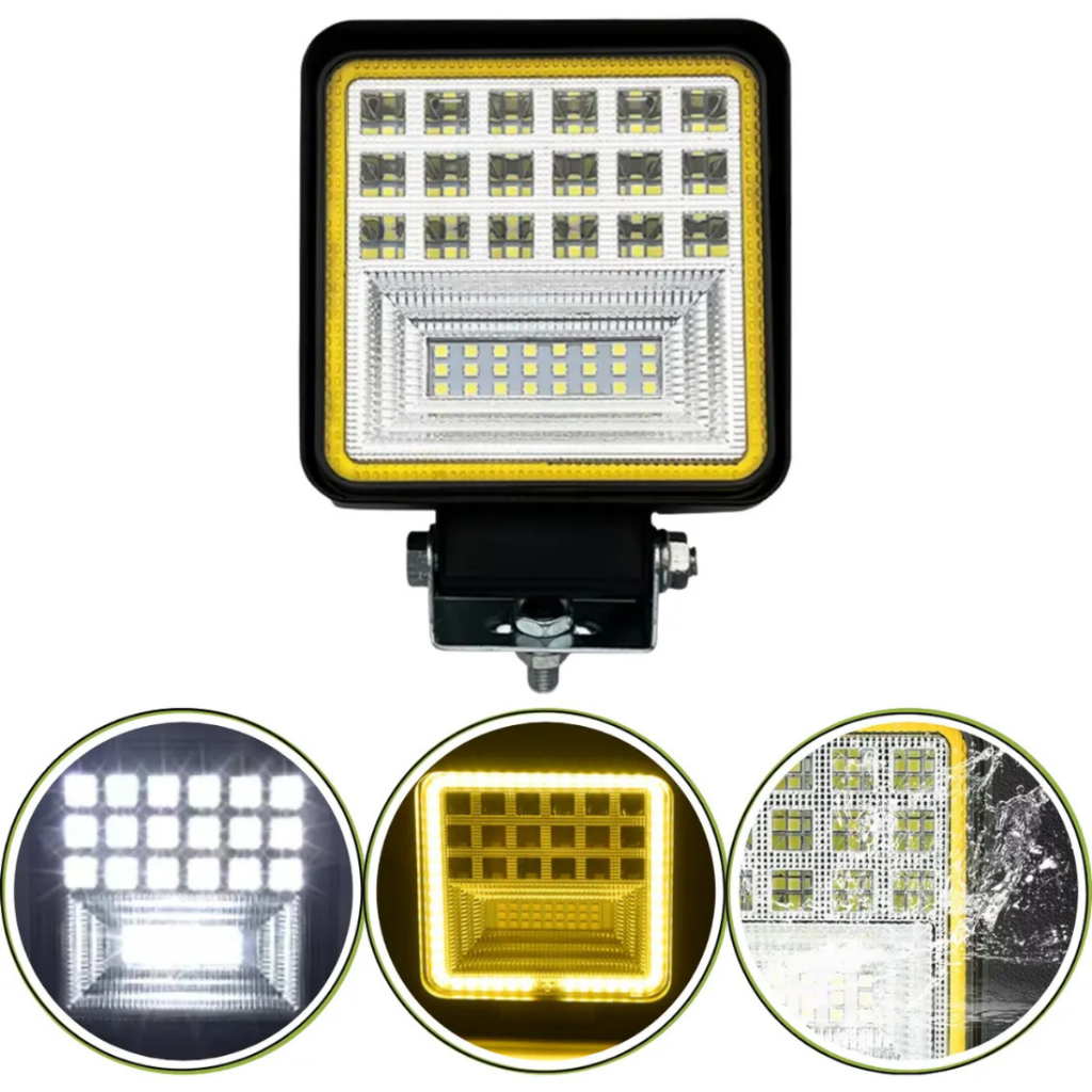 Farol de Milha LED 126W 12V/24V Resistente à Água Duplo Foco Spot + Flood Off-Road Caminhão SUV Moto