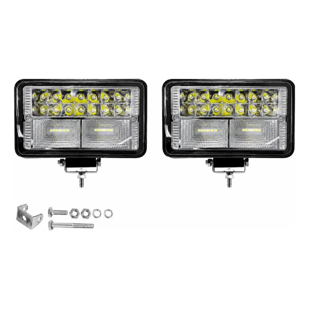 Par Farol Milha Led Retangular 144w Bivolt Alta Baixa Spot Flood