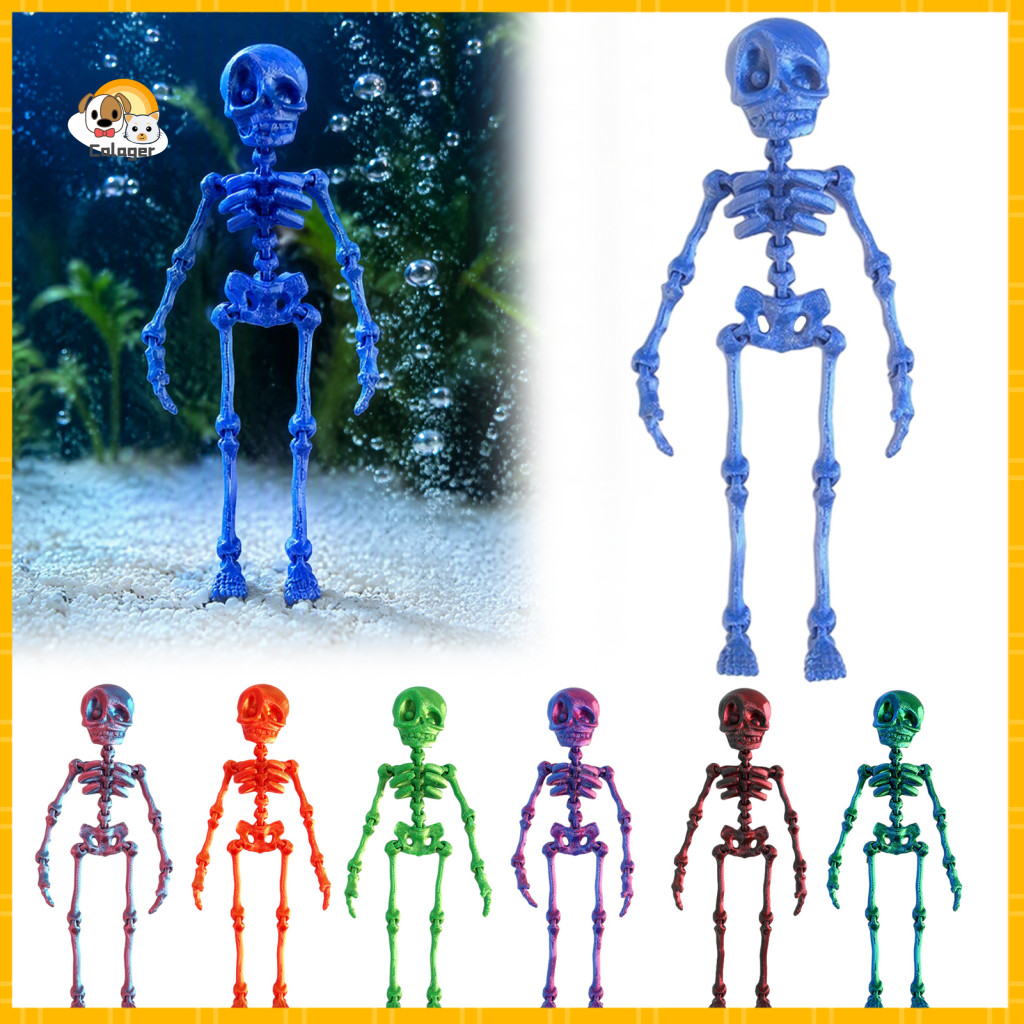 Funny Fridge Magnets Skull for Refrigerator Halloween Skeleton Aquarium Bubbler – 3d Printed Articulated Fish Tank Orn
