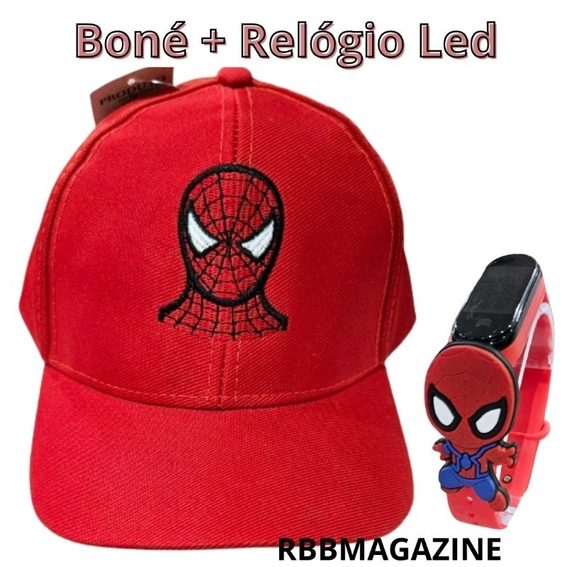 Kit Relógio a prova d'água + Boné bordado infantil Sonic,  Homem-Aranha,  Spiderman -MR