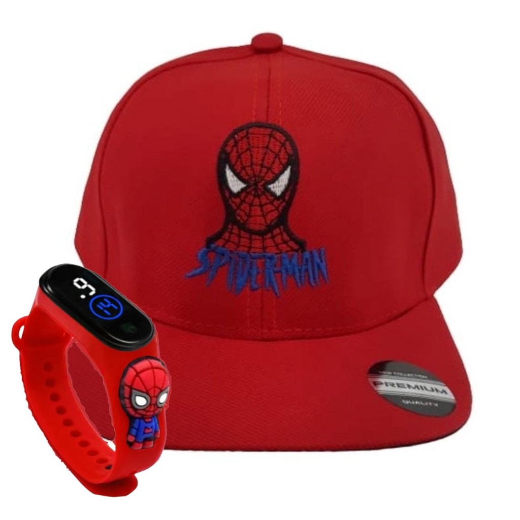 Kit Homem Aranha Boné e Relógio Sonic Bordado Aba Curva Infantil presente dia Das Crianças