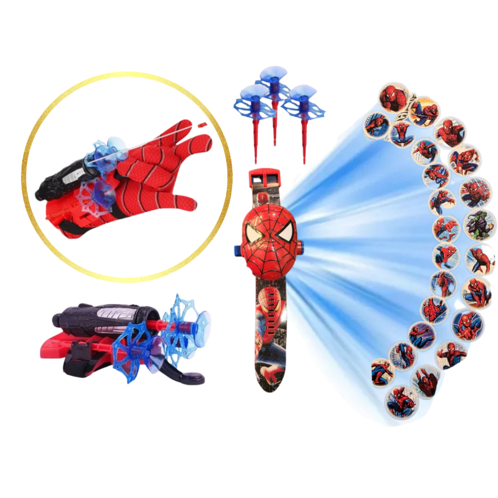 Kit Relogio + Luva Lança Dardos Homem Aranha Lança Teia Spider-man