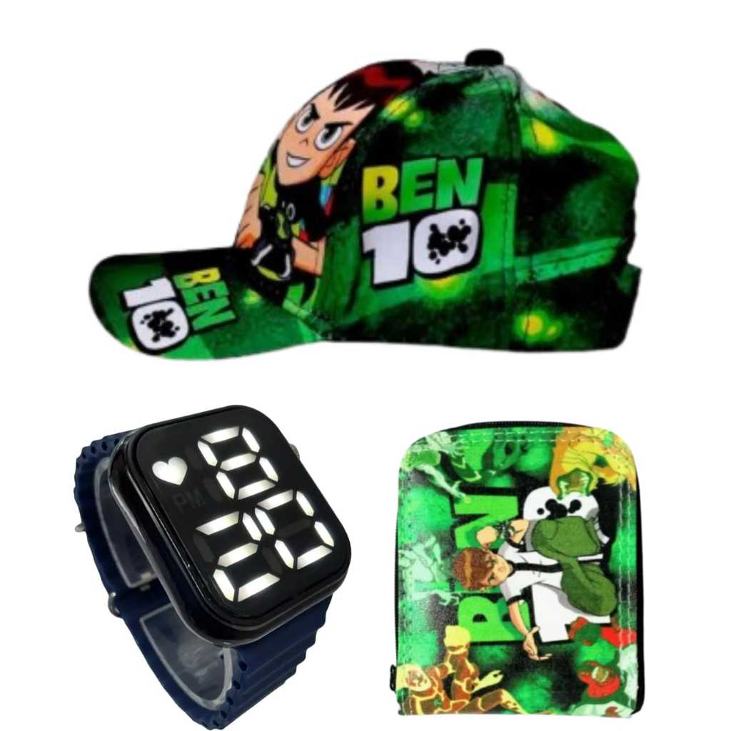 Boné e carteira Ben10 e relogio digital a prova d agua smart infantil masculino , seu filho precisa de um presente assim