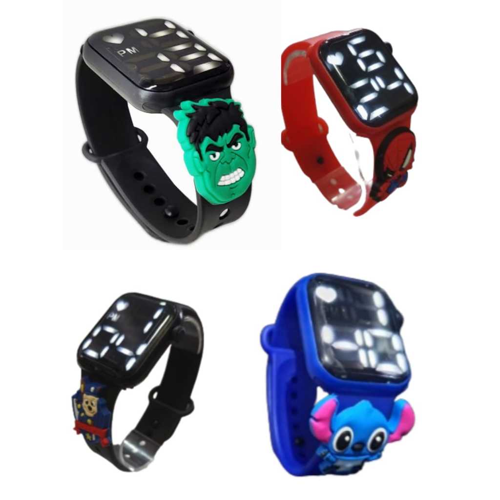 Relogio digital a prova d agua estilo smart infantil masculino, do homem aranha , hulk ,stitick e chase
