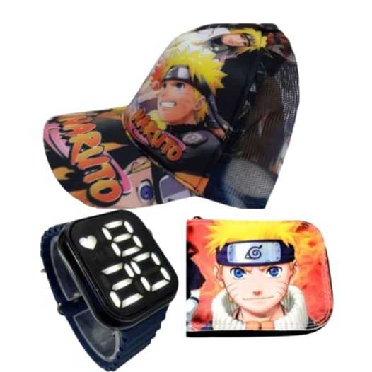 Bone e carteira do Naruto e relógio e relógio digital smart a prova d agua masculino infantil , seu filho merece