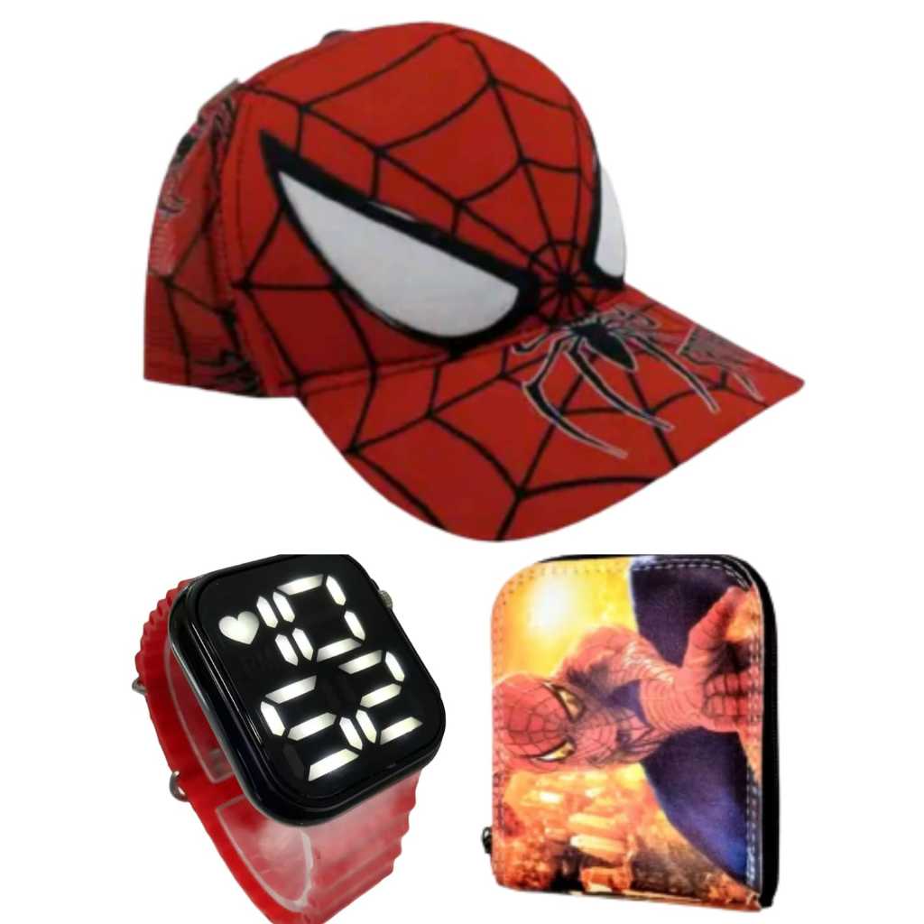 Boné e carteira do homem aranha e relógio digital smart a prova d agua , kit infantil masculino para seu filho .