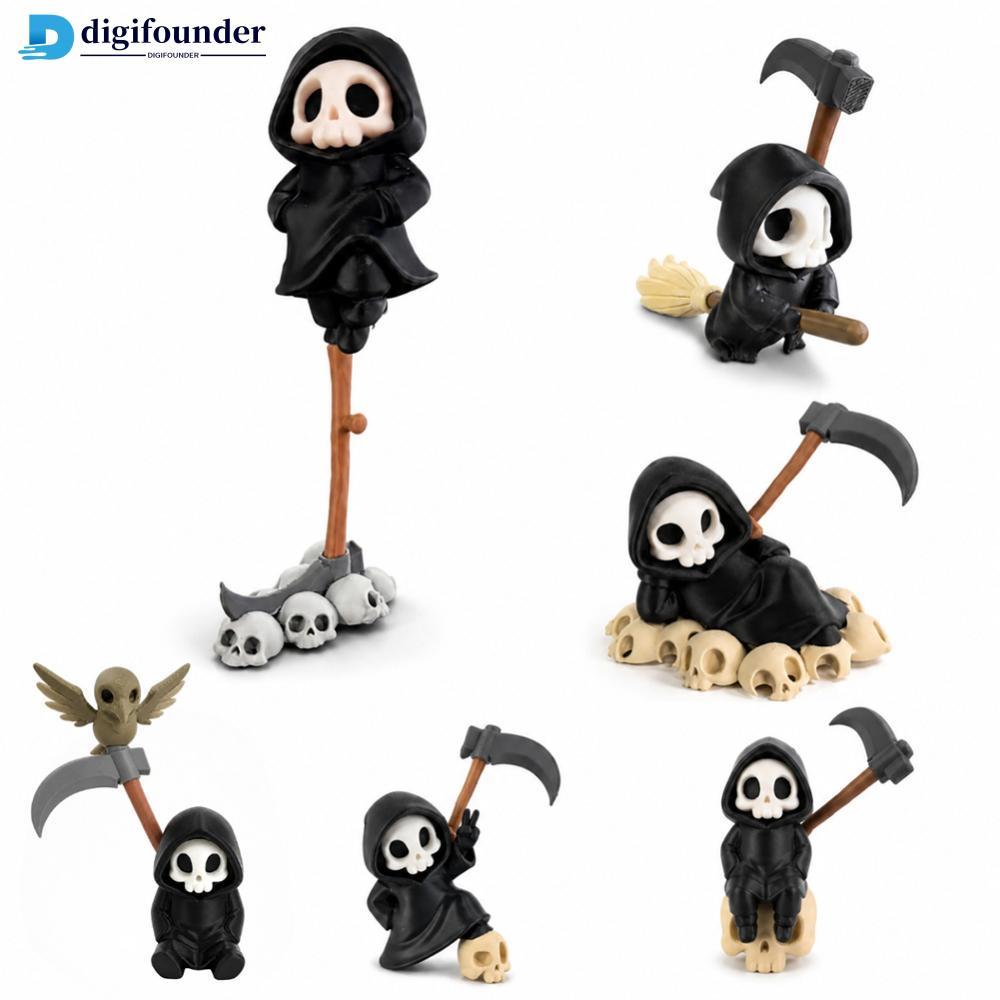 DIGIFOUNDER Estatueta De Caveira Com Estampa 3D Grim Reaper Cute Scythe Ornamento De Halloween Estátua De Decoração De M
