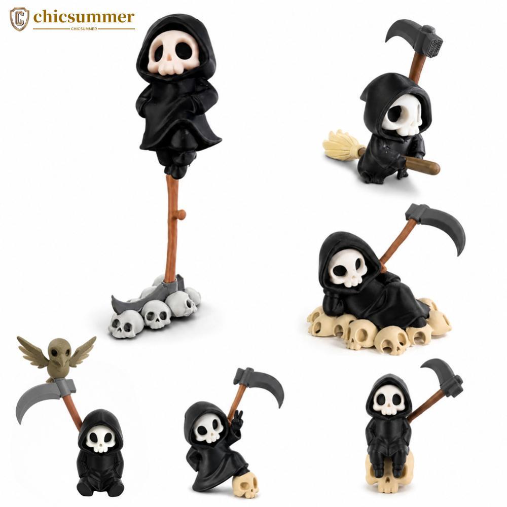 CHICSUMMER Estatueta De Caveira Com Estampa 3D Grim Reaper Cute Scythe Ornamento De Halloween Estátua De Decoração De Me