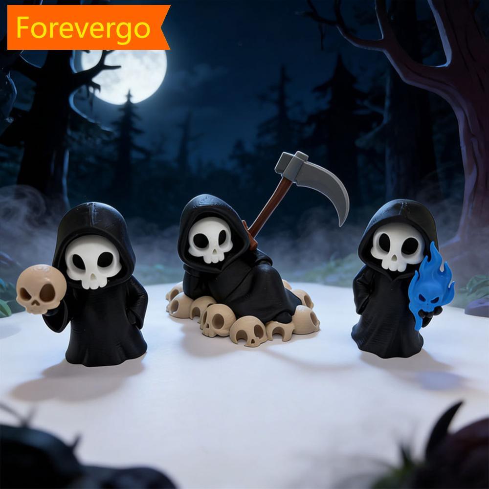 forevergo Estatueta De Caveira Grim Reaper Impressa Em 3D Cute Scythe Ornamento De Halloween Estátua De Decoração De Mes