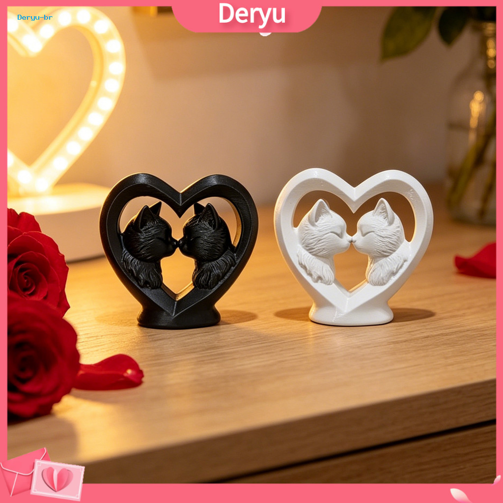 Cat Couple Figurine 3d Printed Ornament Kissing Statue – Cute Heart-shaped Home Decor Perfect Valentine’s Day Gift f