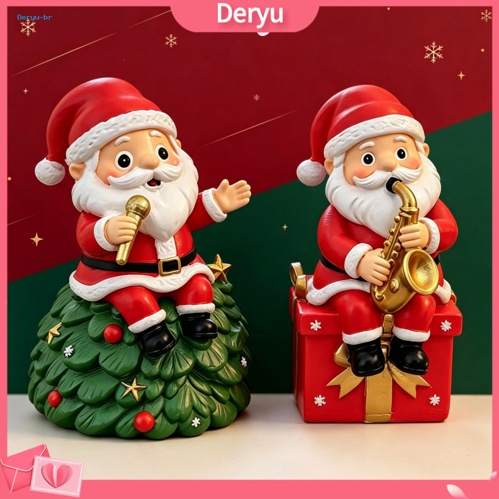 Holiday Season Decoration Christmas Santa Claus Figurine with Saxophone Cute Resin Desktop Festive Sitting Cartoon Statu
