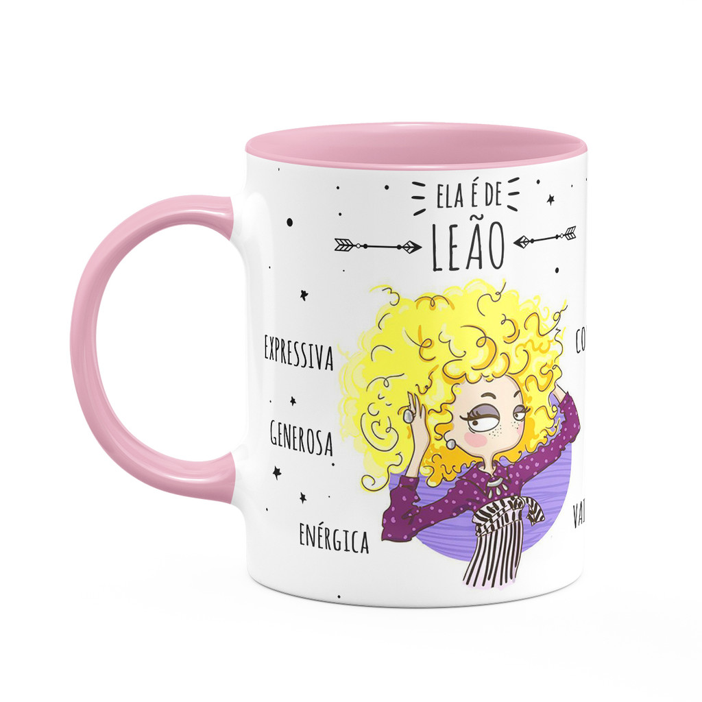 Caneca Signos Cartoon - Ela é de Leão - B-pink - M1