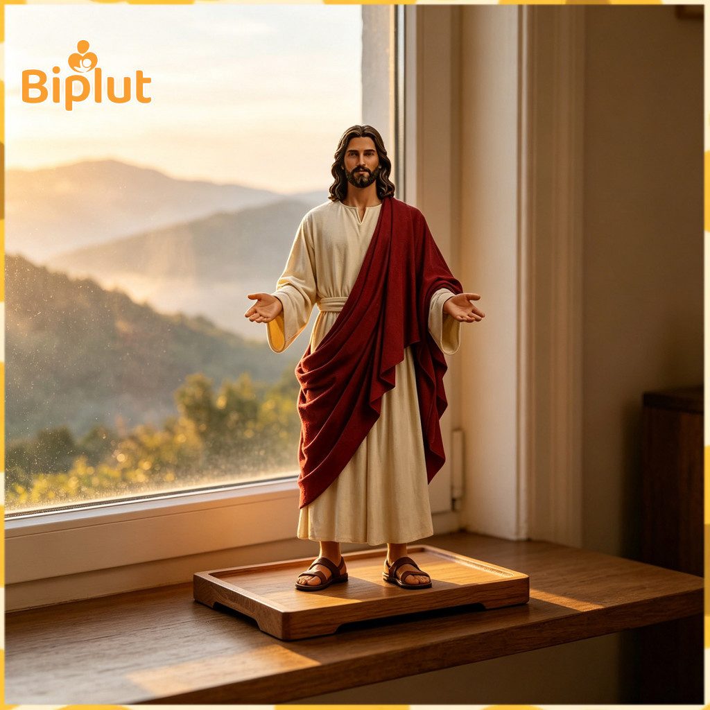 Jesus Statue Christian Decor 5 Inch Hand-painted Figurine with Open Arms – Resin for Home Spiritual Collection Gift fo
