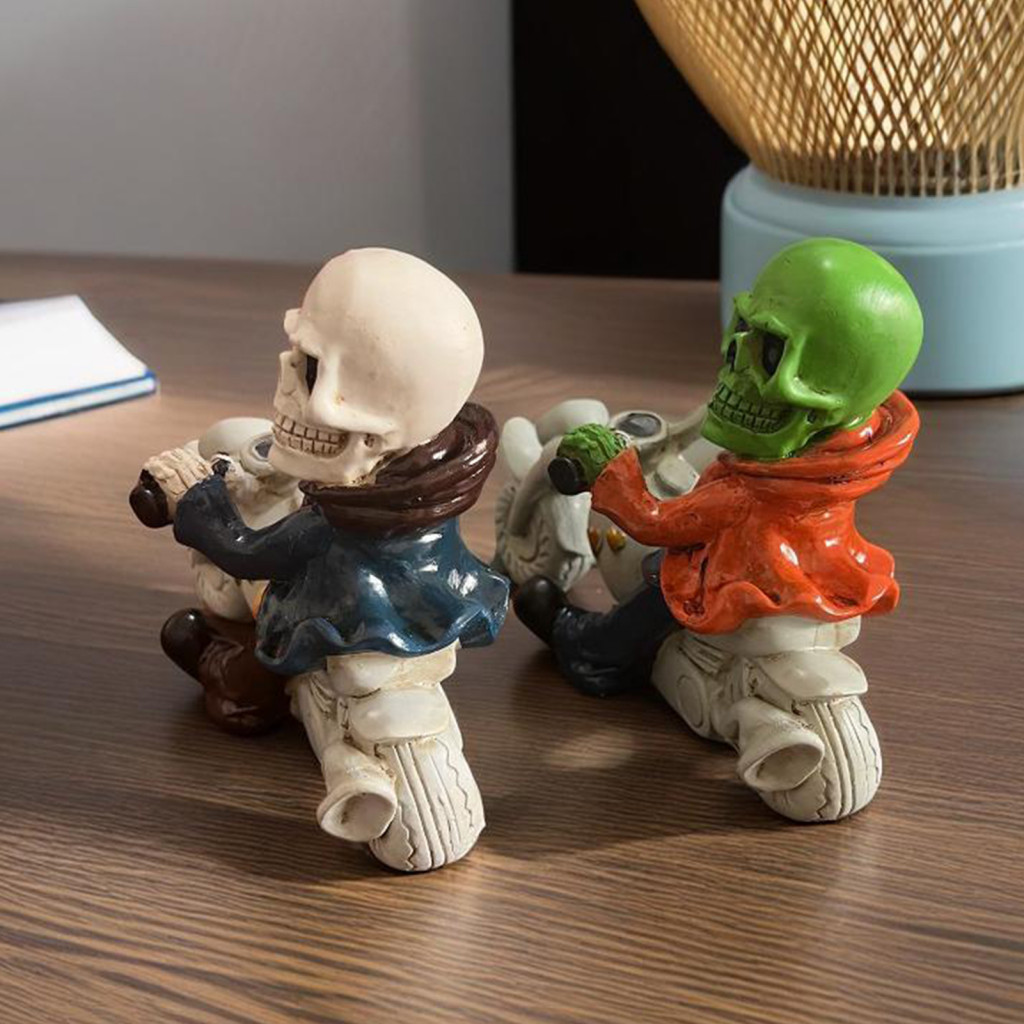 Halloween Skeleton Motorcycle Figurine Spooky Resin Biker Skull Decor for Home Garden Desk Shelf Unique Gift for Southea