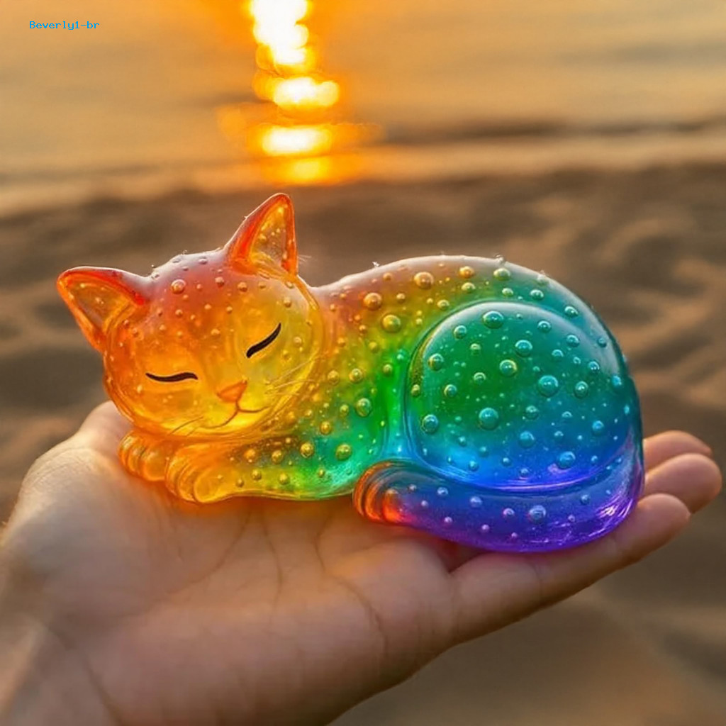 Rainbow Cat Figurine Dreamy Colorful Statue Resin for Desk Decor Cute Gradient Ornament Gift for Lovers Southeast Asian