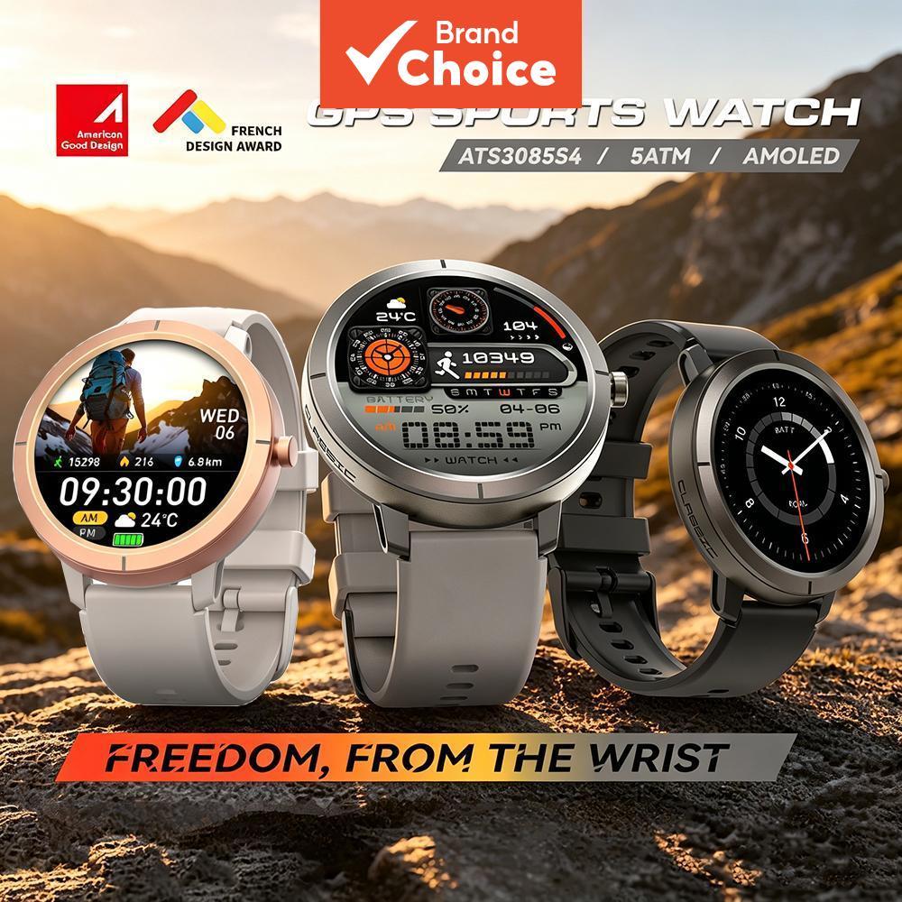 DM76 Relógio Inteligente Esportivo Masculino com GPS, Chamada BT, Tela AMOLED 1,32'', 50M à Prova d'Água, Monitoramento