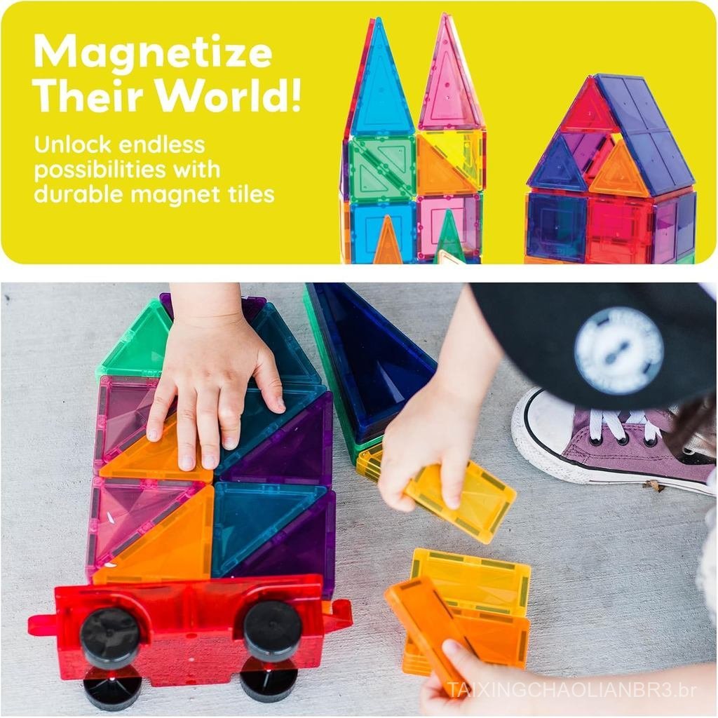 PicassoTiles 2 Piece Car Truck Construction Kit Toy Set Vehicle for Magnetic Blocks Building Tile Sensory Magnet Toys wi