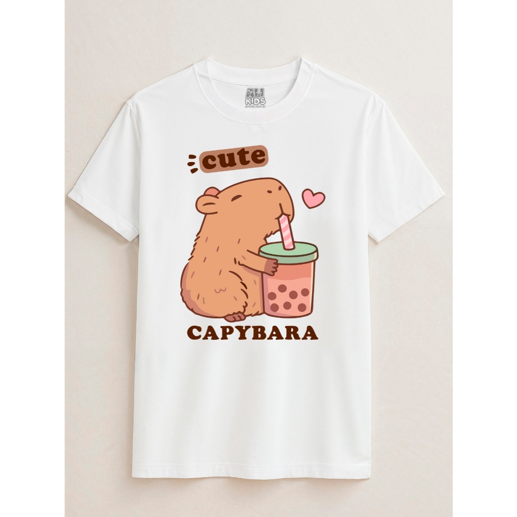 Camiseta Juvenil e Infantil 100% Algodão 2 ao 16 anos Capivara Cute