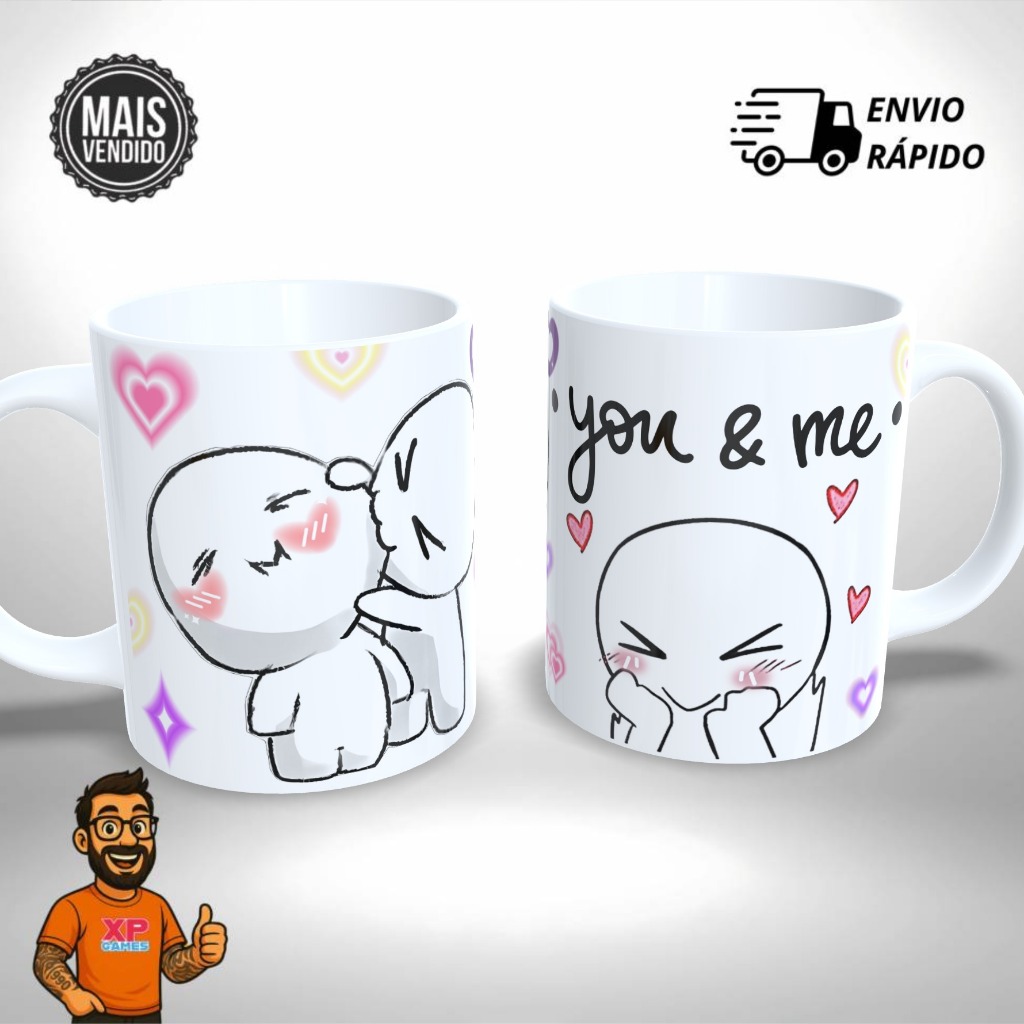 Caneca Personalizada - Namorados Mordida Kawaii Cute Fofo  - Presente Único