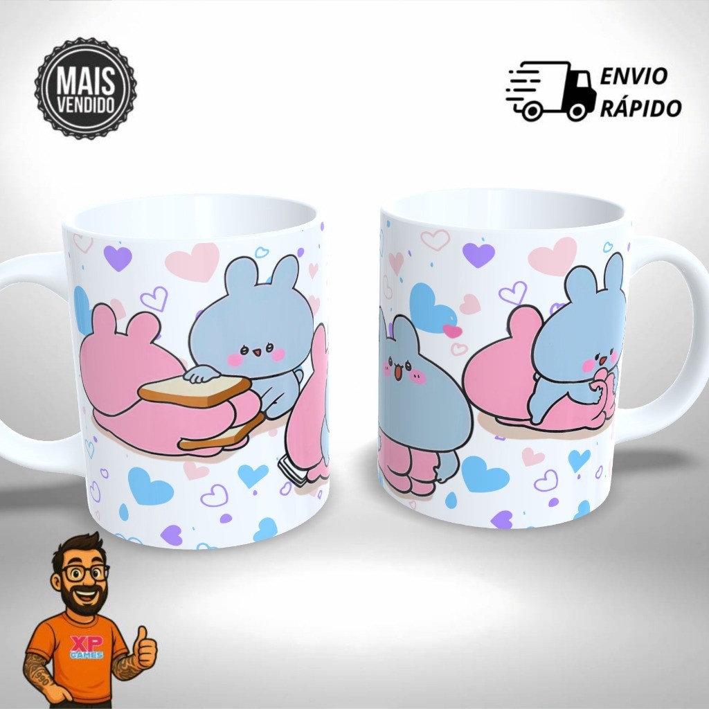 Caneca de Cerâmica Personalizada - Namorados Bundinha Kawaii Cute Fofo -
