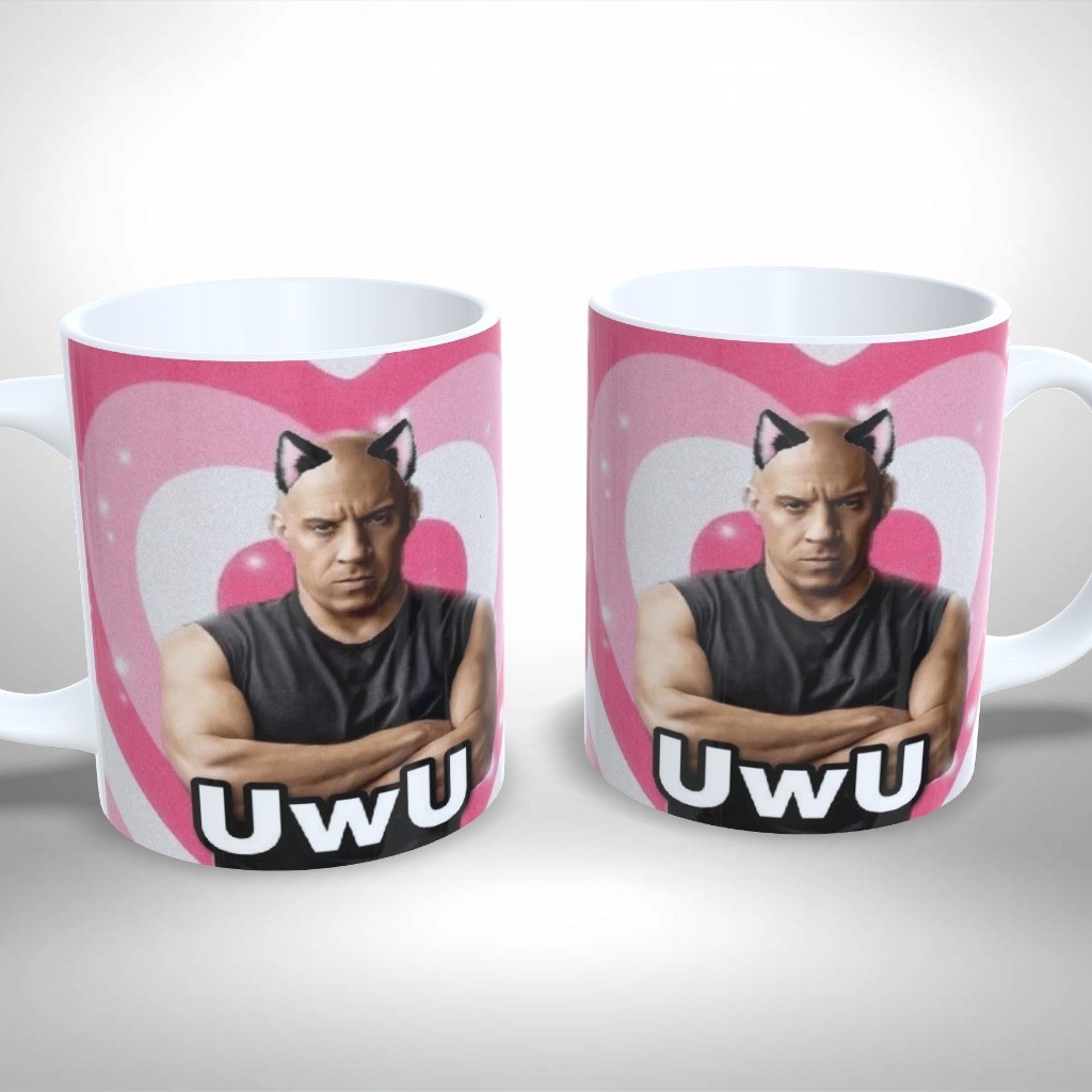 Caneca Personalizada UWU CUTE Vin Diesel Presente Criativo Meme Ideal