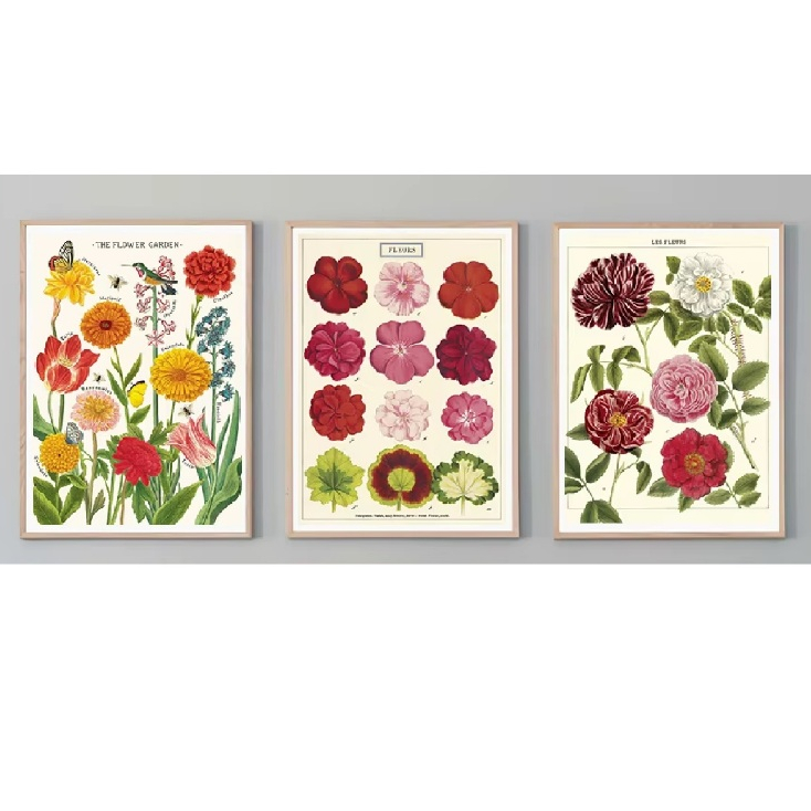 Quadros decorativos Arte kawaii, flor da árvore, cacto, esboço nórdico (3 peças)