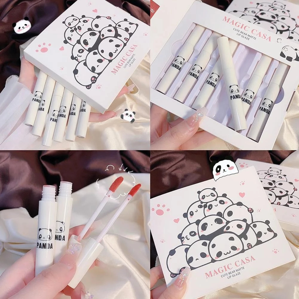 MAGIC CASA 6Pcs/Set Cute Pet Bear Lip Glaze Batom Mate Veludo H4K3