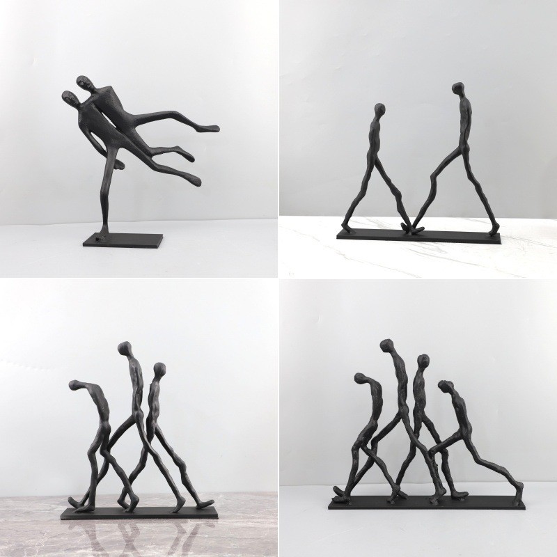 GL3C Nordic light luxury abstract cast iron walking figure art ornament for entryway, study, hotel, TV cabinet, home dec