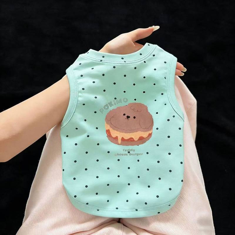 Pet Dog Clothes Mint Green Black Small Polka Dot Letter Printing Fresh Breathable Vest Small Dog Spring and Summer kGDz