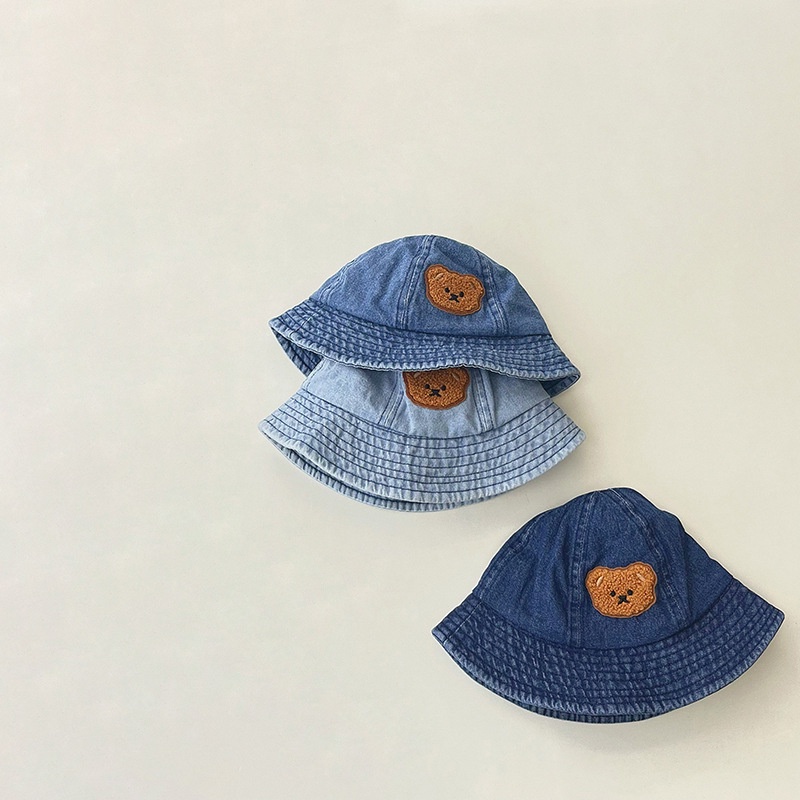 Kid Bucket Hat Korean Style Cowboy Boys Girls Bear Baby Pot Hat Shade Children Fisherman Hat 3eYR