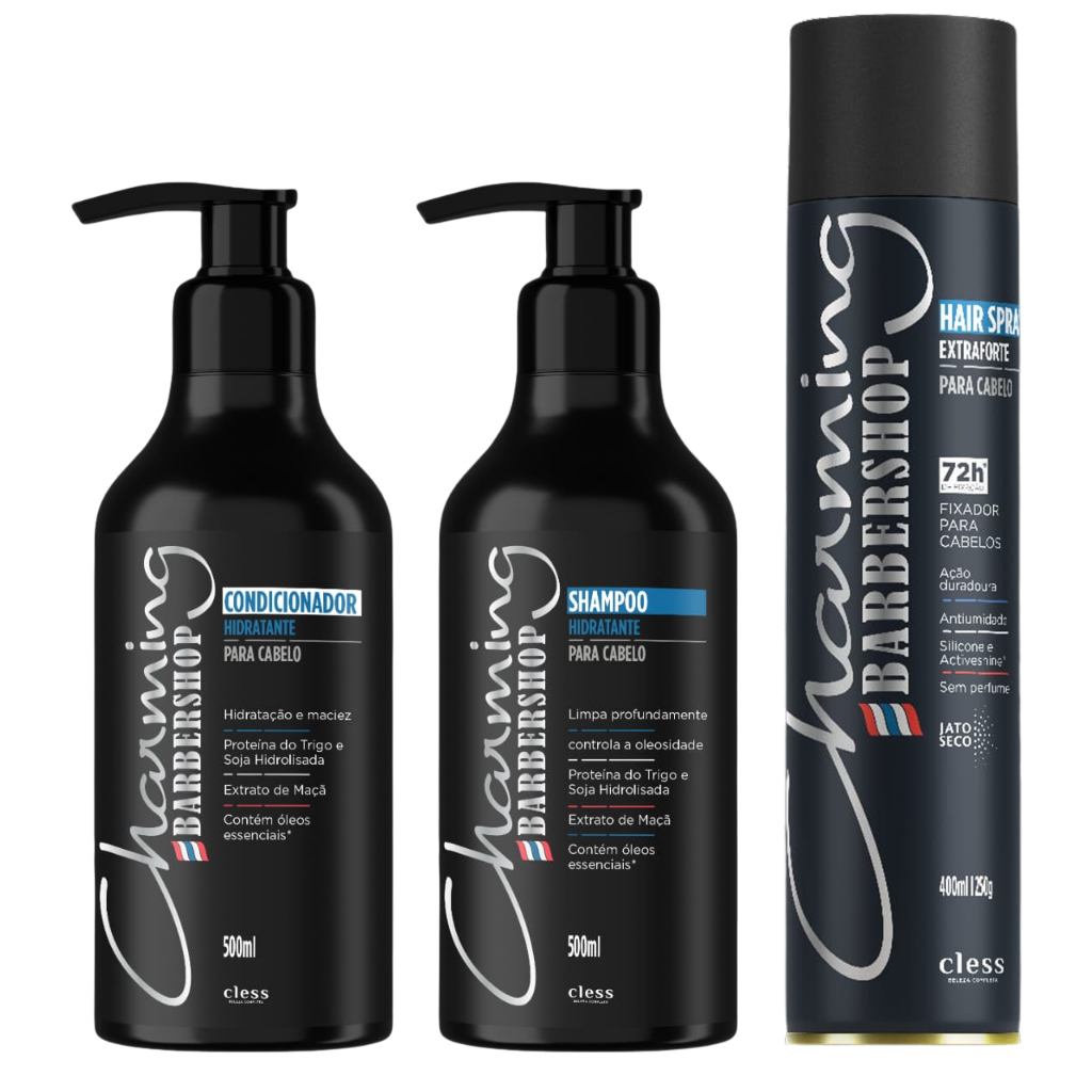 Kit Shampoo + Condicionador + Hair Fixador Profissional Hidratante Charming BarberShop - Cless