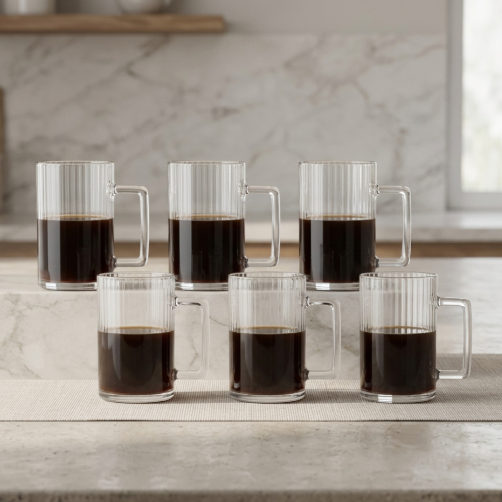 Caneca de Vidro Canelado 334ml, Jogo de Canecas de Vidro Resistente Canelado 6pcs – Ruvolo