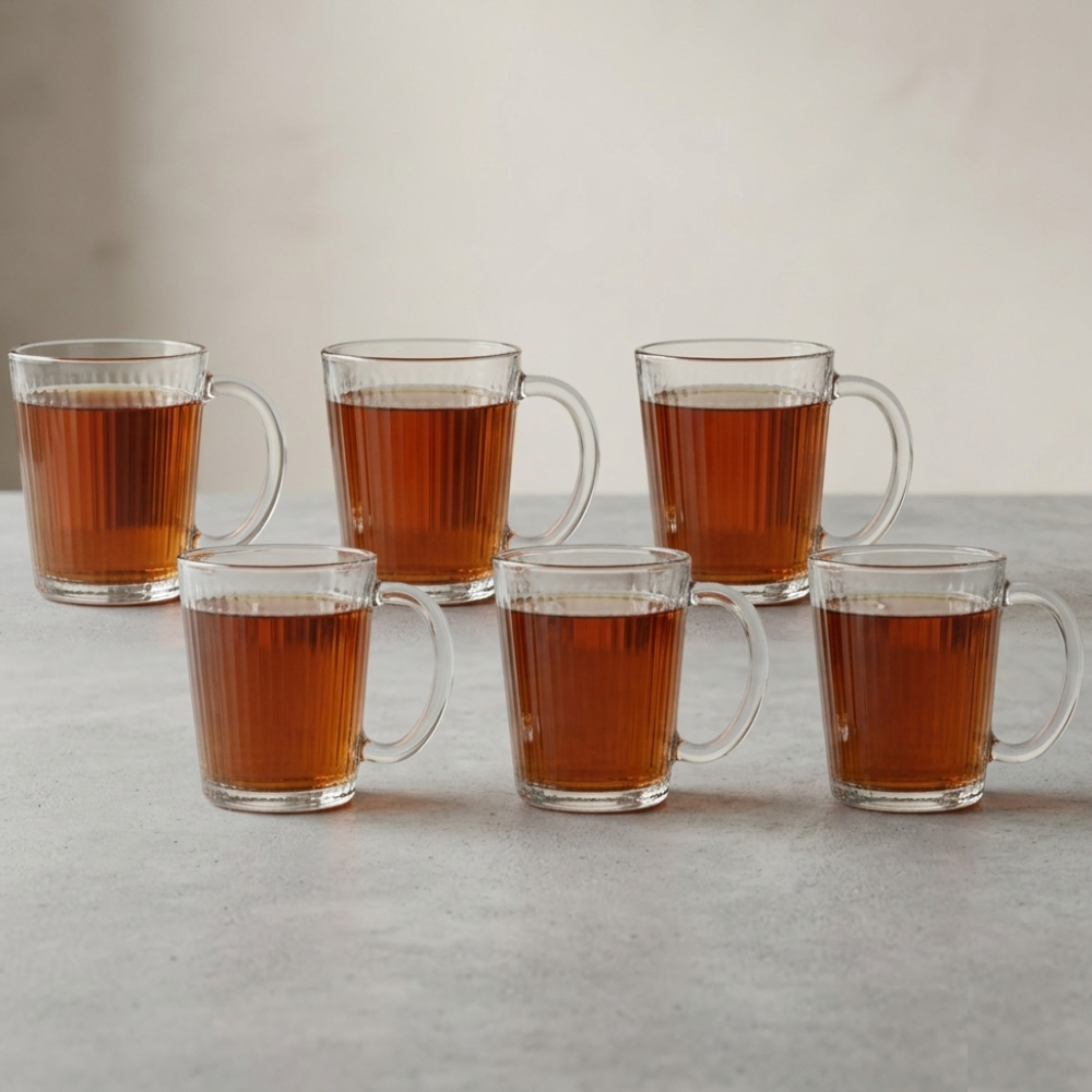 Caneca de Vidro Canelado 290ml, Jogo de Canecas de Vidro Resistente Canelado 6pcs – Ruvolo