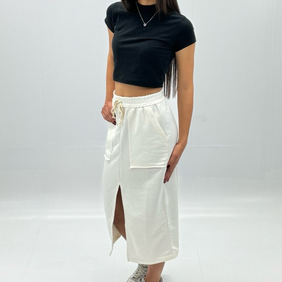 Saia Longa Juvenil Feminina com Fenda Frontal Moletinho Off White