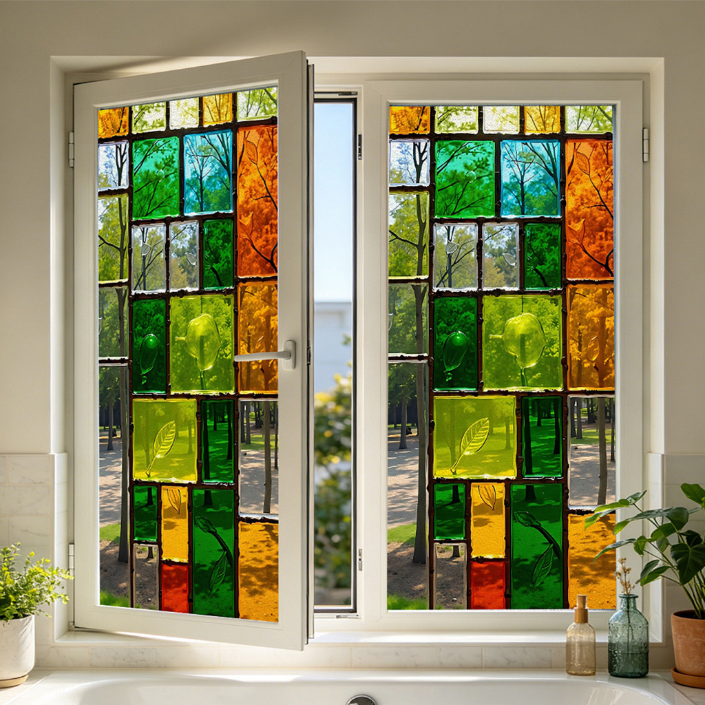 No Glue Window Sticker Static Glass Cling Film Full Blackout Privacy Colorful Geometric Uv Blocking Heat Insulation Reus