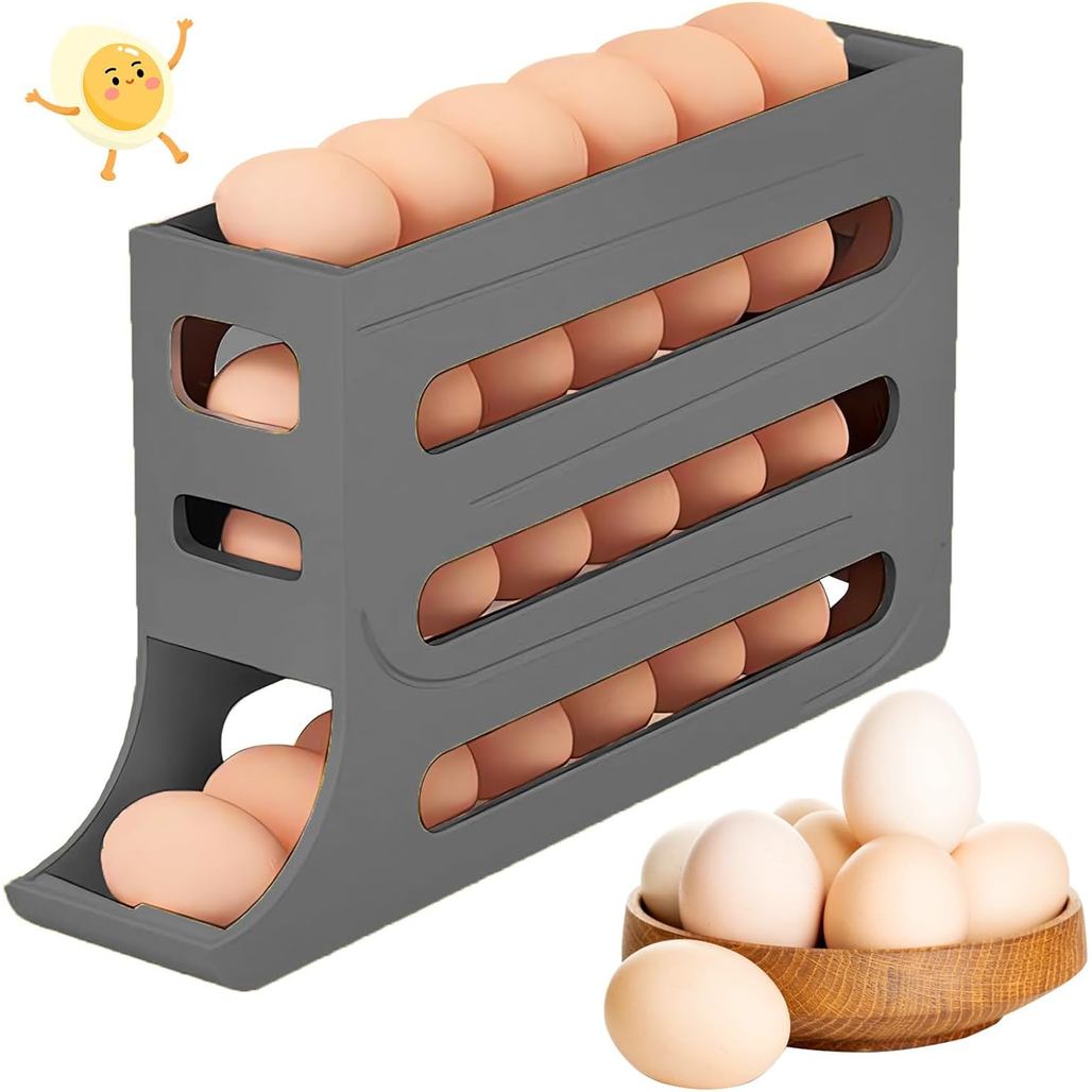 Egg Holder for Fridge, 4 Tiers Dispenser, 30 Egg Container Refrigerator, Large Capacity Organizer Automatic Fridge Rolli