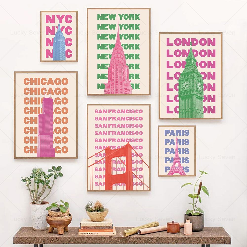 Impressões De Viagem Da Moda Chicago New York San Francisco Londres Paris Roma Pôster Em Tela Decoração De Quarto
