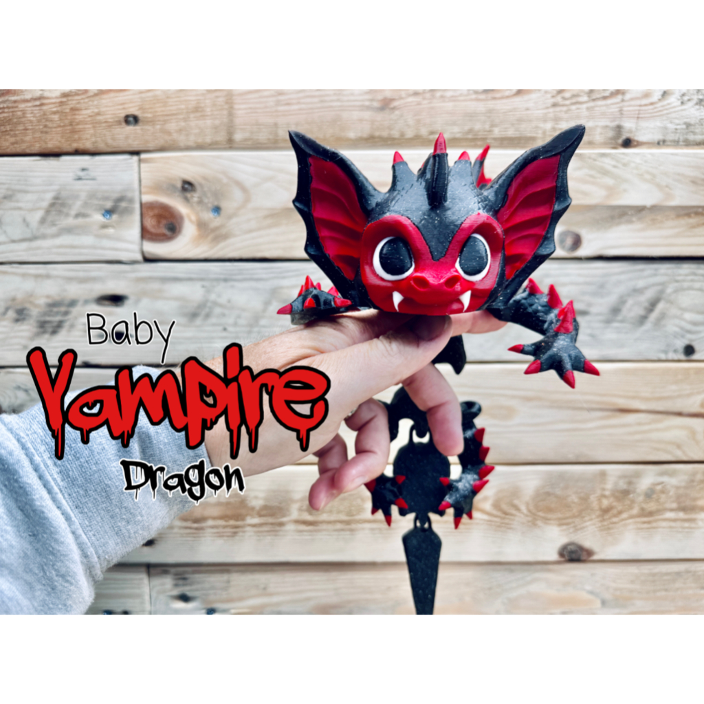 Dragão Bebê  Vampiro  Fofo Vermelho Preto - Impressão 3D