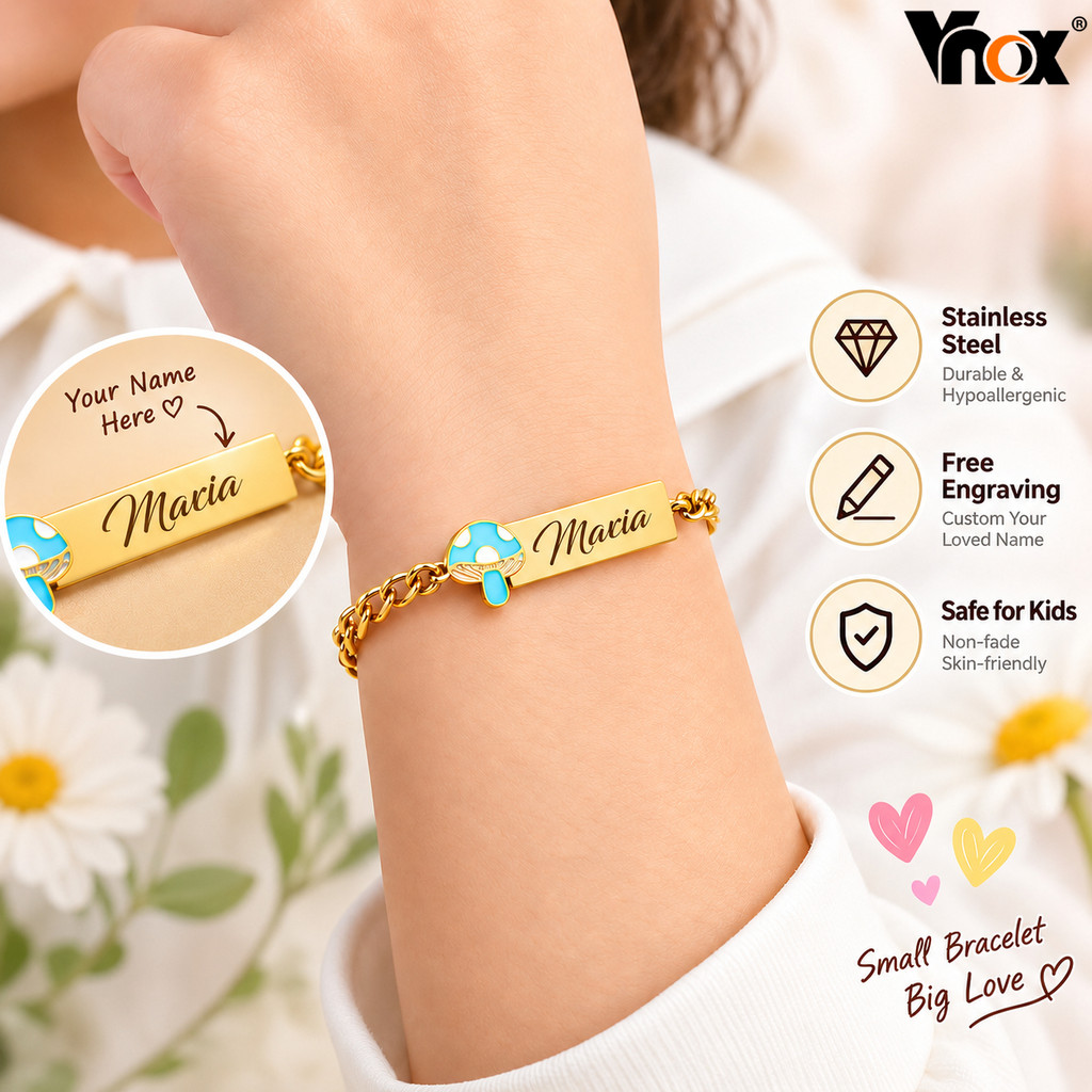 Vnox Pulseira Infantil Personalizada Gratuita , De Aço Inoxidável , Presente Fofo De Dia Das Crianças Para Meninas E Men