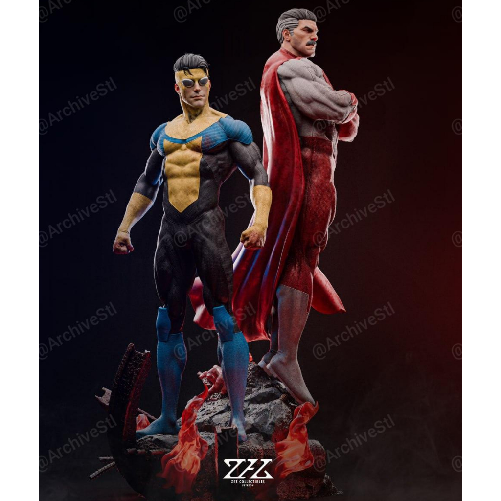Omni-Man & Invincible (Mark Grayson) – Legado Viltrumita - Estátua de Colecionador em Resina 3D