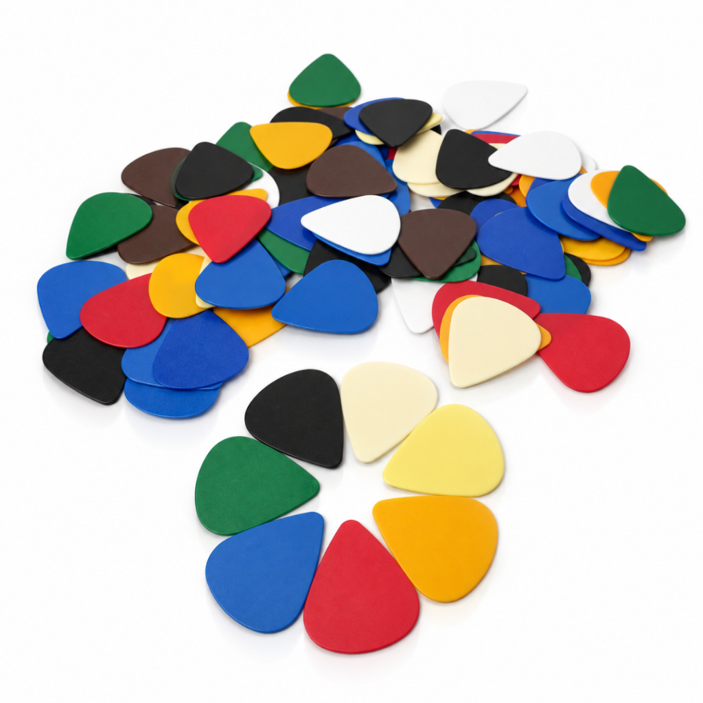 Kit Com 100 Palhetas Coloridas Em Nylon Várias Espessuras Violão Guitarra