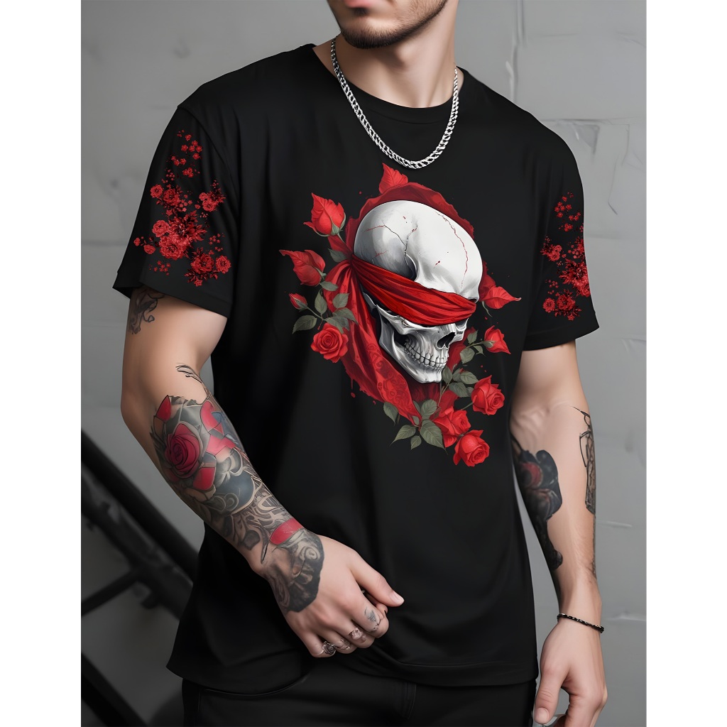 Camiseta Masculina Caveira Skull Estampada Casual Streetwear 100% Algodão Moda Masculina Premium