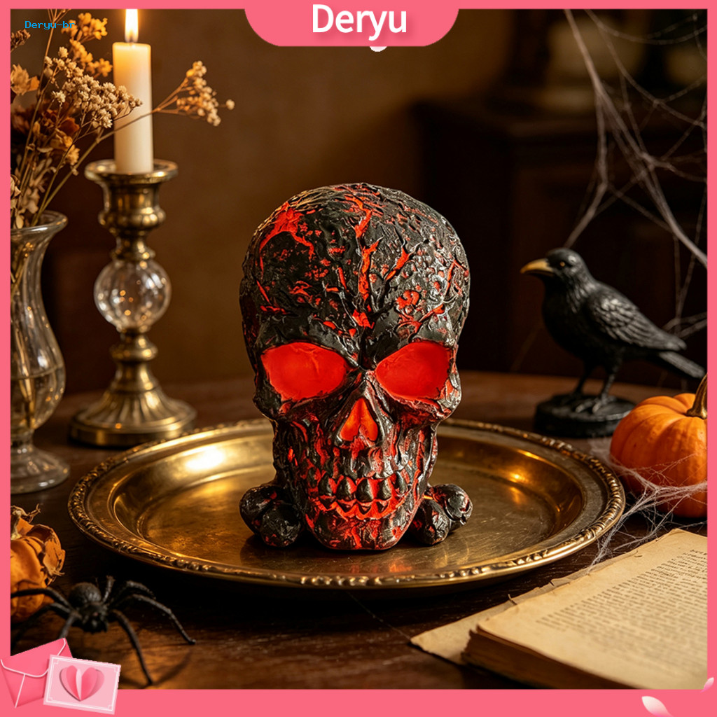 Halloween Skull Night Light Glowing Ornament Usb Lamp Decor Light-up Black Resin Figurine Skeleton Head Statue for Desk