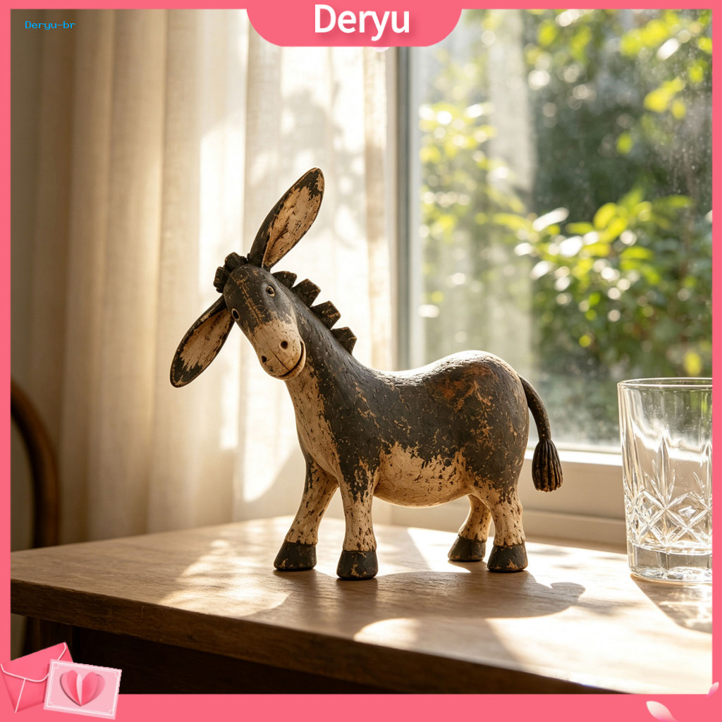 Rustic Shelf Accents Retro Resin Ornaments Donkey Figurine Vintage Farmhouse Decor Whimsical Tilted Head Statue for Home