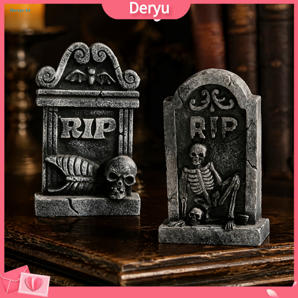Mini Tombstone Statue Halloween Decorations Figurine Small Rip Skeleton Gravestone Resin Graveyard Decoration for Party