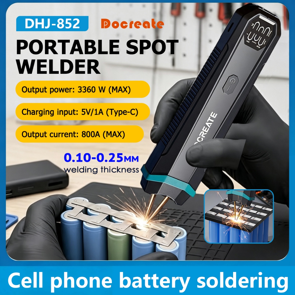 DHJ-852 Portable Spot Welder 1200A Peak Current for 18650 Battery Pack DIY Welding with Adjustable Power