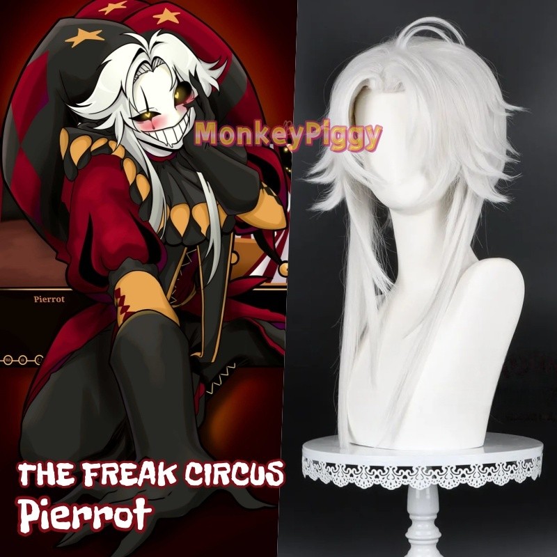 Alta Qualidade THE FREAK CIRCUS Cosplay Peruca PIERROT Branco Flip Sintética Resistente Ao Calor