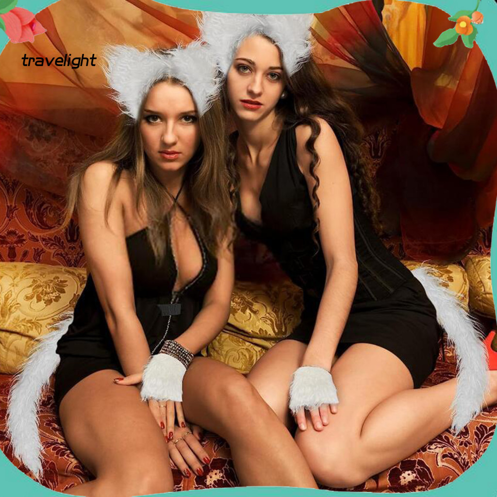 Wolf Experience Costume Headband Tail Set Ear Plush Gloves Realistic Design for Halloween Party Role-playing Cosplay Acc